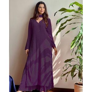 TRENDY GEORGETTE FIL DE BRODERIE TOP PALAZZO AVEC DUPATTA VIN - Product Image 1