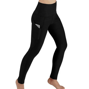 High Waist Black Yoga <b>Leggings</b> <b>With</b> <b>Pockets</b> Full Length Seamless Four-Way Stretch Women's <b>Workout</b> Pants - Product Image 1
