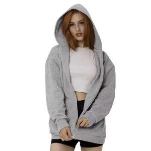 Sudadera con Capucha Personalizada de Alta Calidad para Mujer, Informal, Holgada, Ligera, Transpirable, Lisa, Talla Grande, con Cierre Frontal y Emblema - Product Image 4