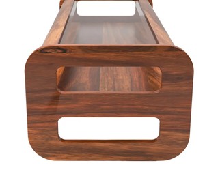 Mid-Century Modern Curved Wooden Living Room <b>Table</b> | 2-Tier Wood Glass Insert Center <b>Table</b> | Retro Long Glass Top Coffee <b>Table</b> - Product Image 5