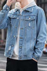 Veste en jean vintage pour homme, déchirée, doublée polaire chaude, coupe oversize, bleu, épaisse, pour l'hiver, style streetwear, décontractée - Product Image 4