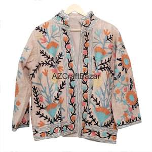 Blouson en coton tricoté pour femme, motif floral vintage, broderie Suzani TNT multi-saison, écologique, respirant, séchage rapide, col en V - Product Image 6