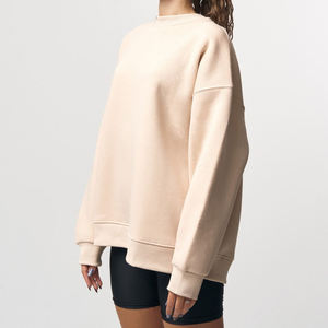 Sweat-shirt oversize à col rond pour femme, manches longues, couleur unie, tricoté en coton et fibre de bambou, épaules tombantes, haut décontracté d'automne - Product Image 2