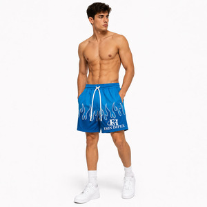Shorts de basketball pour hommes avec logo personnalisé et imprimé flamme, séchage rapide, en polyester, style streetwear, athlétiques, vente en gros OEM, shorts d'été - Product Image 3