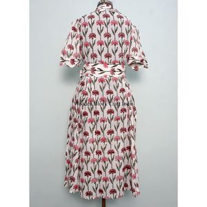 Hermoso y cómodo vestido casual de manga corta tipo canguro, hecho a mano en India, de algodón, para mujer, para fiestas, con estampado a mano. - Product Image 6