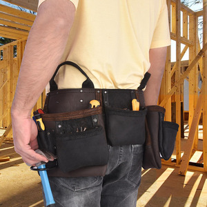 Ceinture porte-outils en cuir professionnelle avec plusieurs poches, construction robuste, ajustement confortable à la taille, accroches sécurisées. - Product Image 5