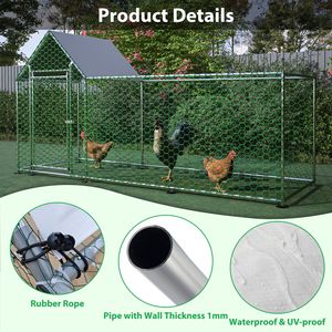 Recinto per Polli in Metallo 10x3FT, Pollaio da Giardino, Gabbia per Pollame con Copertura, Recinti per Animali - Product Image 4