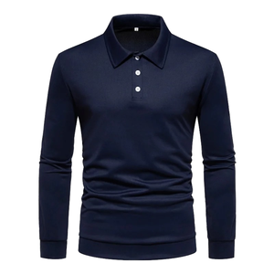 Polo tricoté à manches longues pour homme, coupe ajustée, décontracté, gris foncé, col montant, coupe classique, 230 grammes, couleur unie - Product Image 6