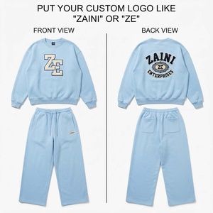 <b>Women</b> <b>Sweatsuit</b> Premium Cotton Fleece 350 GSM Relaxed Fit Sky Blue Tracksuit Set Custom Logo Print Embroidery Soft Warm Fabric - Product Image 1