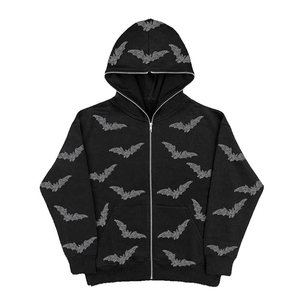 Low moq full face <b>zip</b> hoodie for startup brands cotton fleece custom private label - Product Image 1