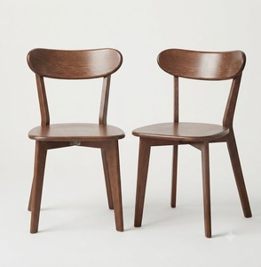 Mid-Century Modern Solid Oak Walnut <b>Dining</b> <b>Chairs</b>, <b>Set</b> <b>of</b> <b>2</b>, Armless Curved Back, 400 lb Capacity, Easy Assembly - Product Image 2