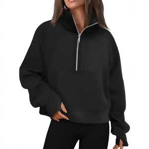 Sweat-shirt personnalisé pour femme en polyester/coton, col zippé 1/4, style streetwear, automne-hiver, manches raglan, coupe oversize - Product Image 2