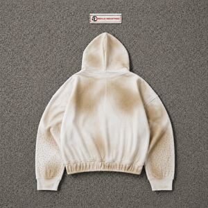 Sudadera con capucha beige degradado con cremallera, estilo urbano oversize, unisex, premium, con capucha y cremallera completa, moda vintage, oferta de otoño - Product Image 6