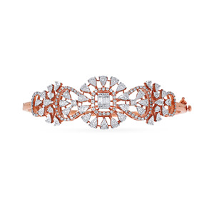 Elegant Men's Rose Gold 14K Diamond Floral Designer <b>Bangle</b> <b>Bracelet</b> Intricate Leaf Flower Motif Brilliant Cut Sparkling Diamond - Product Image 2