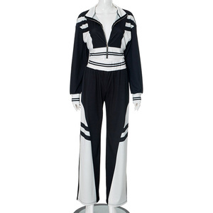 <b>Women</b> Tracksuit Sporty Color Blocking 2 Piece Set Full Sleeve Zip Crop <b>Jacket</b> Wide Leg Pants Casual Jogging Outfit Autumn - Product Image 2