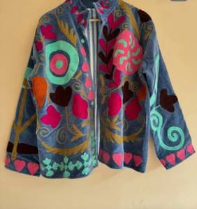 Hand Embroidered <b>Velvet</b> <b>Jacket</b> Mandarin Collar Solid Pattern Full Sleeve Women's Autumn Coat B2B Wholesale Suzani <b>Jackets</b> - Product Image 4