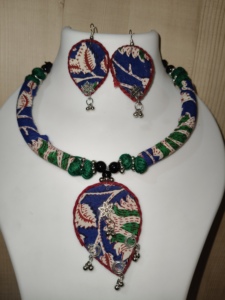 Handmade Fabric & Thread <b>Necklace</b> & Earrings Set | Ethnic Indian Lightweight Boho <b>Statement</b> Jewelry for Women - Product Image 4