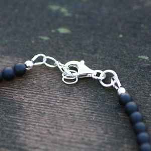 Natural Black Agate Blue Sapphire Gold Plated Handmade Sterling Silver Luxury Charm Bracelet Gemstone Jewelry Gift for Unisex - Product Image 3