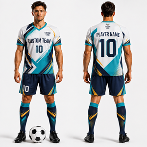 Conjunto de Uniforme de Fútbol al por Mayor: Camiseta, Pantalones Cortos y Calcetines, Polo de Manga Corta con Paneles Laterales Degradados Geométricos, Ligero y Ventilado - Product Image 6