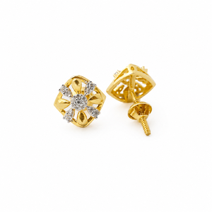 Namivaa 18K Yellow Gold Diamond Floral Stud <b>Earrings</b> for Women Lightweight Bezel Setting High Polish Classic Daily Wear Party - Product Image 3