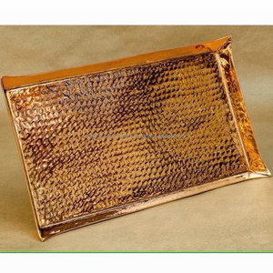 Bandeja martillada de cobre al por mayor de alta calidad con bandeja de servicio de Metal hecha a mano con acabado pulido para suministros de restaurante y Hotel - Product Image 1