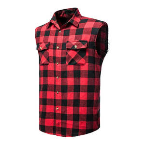 Camisa Casual sin Mangas para Hombre, Estilo Clásico, Negra y Roja, con Botones, de Franela, con Bordes Deshilachados, Camiseta sin Mangas para Hacer Ejercicio - Product Image 1
