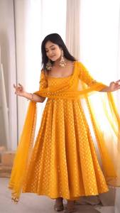Artisan Chanderi Jacquard Anarkali Set Adorned With <b>Mirror</b> Detailing Pearl Net Dupatta And Lace Finish Festive Wardrobe - Product Image 2
