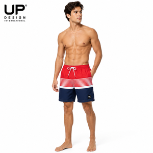 Shorts de bain pour hommes à séchage rapide 100% coton polyester, rayés, pour la plage, maillots de bain d'été, haute qualité, logo personnalisé OEM ODM - Product Image 2