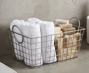 Premium Rectangular Metal <b>Wire</b> <b>Storage</b> <b>Basket</b> With Handles Simple Multi Purpose Neatening Organizer For Home - Product Image 3