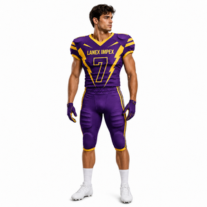 Uniforme Profesional de Fútbol Americano para Hombre, Conjunto de Jersey y Pantalones con Estampado por Sublimación en Morado y Dorado, Número 7, Poliéster Transpirable - Product Image 2