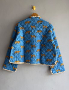 Blue Quilted Jacket With Cheetah Print Full Sleeve Button Closure Women's Autumn Outerwear Blue jacket gift <b>for</b> her - Product Image 6