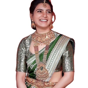 Lujo listo para usar fiesta para llevar mujeres indias con diseñador llano rojo tradicional Crape seda Saree ropa - Product Image 1