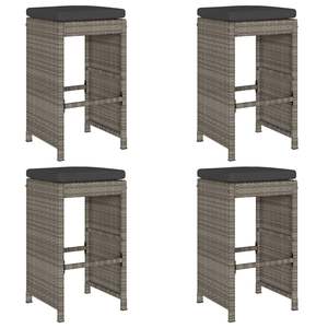 Set di 4 Sgabelli da Bar da Giardino in Rattan PE Grigio, Arredamento Standard per Patio - Product Image 2