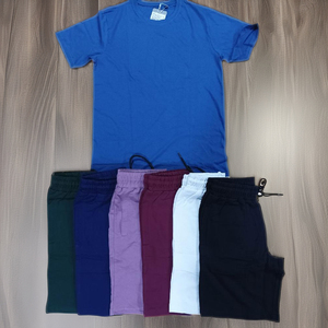 180 GSM 100% anillo hilado de algodón peinado bio lavado señoras camiseta suave 2 uds conjuntos Top pantalones cortos algodón solo Jersey ropa de salón para hombre - Product Image 1