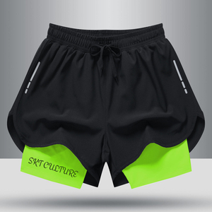 Short de sport personnalisé OEM pour hommes Short de sport d'entraînement à la taille élastique solide double couche poches doublées 2-en-1 - Product Image 5