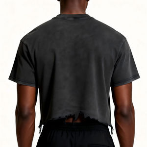 T-shirt à manches courtes pour homme en polyester/coton tricoté, délavé à l'acide, respirant, séchage rapide, coupe classique, streetwear, 240g - Product Image 3