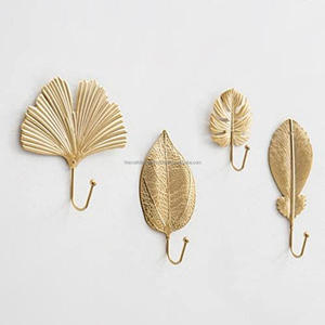 Large Gold Leaf Single Piece Wall <b>Hook</b> Extra Good Quality Easy Mounted Metal Multifunctional <b>Hook</b> Decoration <b>Hooks</b> From India - Product Image 3