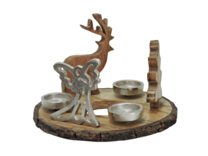 Candelabro Decorativo de Aluminio con Forma de Ángel y Base de Madera, Centro de Mesa Navideño, Decoración Festiva - Product Image 2