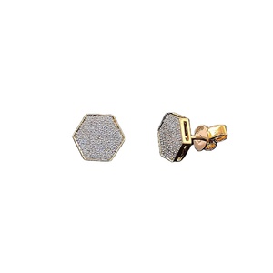 925 Sterling Silver Hexagon Pave Lab Grown Diamond Stud <b>Earrings</b> | 0.50ct 122 Diamonds | Gold Vermeil | Wholesale Fine Jewelry - Product Image 1