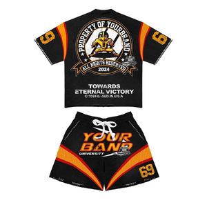 Ensemble de chemises courtes en tissu éponge écologique de haute qualité, fabriqué sur mesure par Muid, pour un look décontracté d'hiver, avec un design délavé au soleil et des strass - Product Image 3