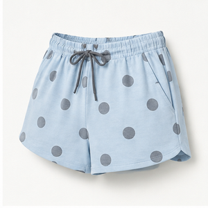 Shorts de détente pour femmes, coupe droite décontractée, à pois bleu glace, avec cordon de serrage, en jersey modal doux, WPSHORT-0020 - Product Image 2