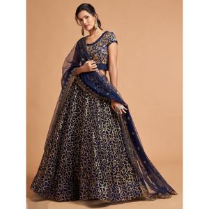 Maravilloso Lehenga Choli de Fiesta Semibordado en Tela de Red con Hilo Azul Marino de Zeel Clothing - Product Image 1