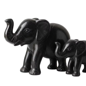 Natural Marble <b>Engraved</b> <b>Plaque</b> Elephant Figurine Set Hand Carved Stone Decor - Product Image 2