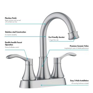 Robinet de lavabo de salle de bain à 2 poignées en nickel brossé, robinets RV à montage central, ensembles de vidange à 3 trous en acier inoxydable pour bain et douche - Product Image 5