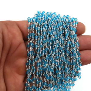 Chaîne de perles en cristal bleu facetté, enroulée sur fil d'argent, fournitures en vrac pour la fabrication de bijoux - Product Image 3