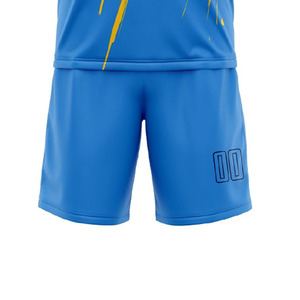 Maillot de football personnalisé bleu et jaune sublimé, kit à manches courtes, col rond, séchage rapide, polyester, coupe athlétique, adultes, toutes saisons - Product Image 4