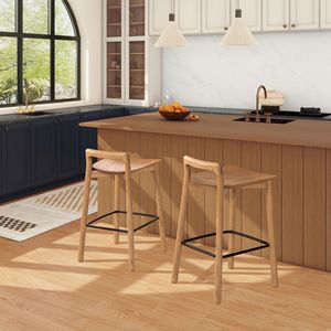 Sven 26.5 \ "moderno sgabello da banco minimalista con schienale basso in legno di frassino biondo naturale per isole cucina e carrelli - Product Image 1