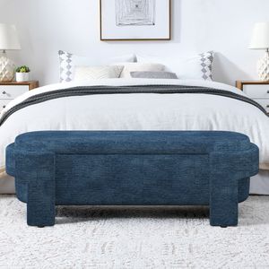 Panca Imbottita in Tessuto Lino Blu Scuro con Ampio Spazio di Archiviazione 51.5 X 20.5 X 17 per Soggiorno, Ingresso, Camera da Letto - Product Image 4