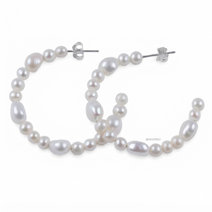925 Sterling <b>Silver</b> <b>Pearl</b> Jewelry Vermeil Freshwater <b>Pearl</b> 3.5-4mm Stacked Hoop <b>Earrings</b> for Women Trendy Vintage Hoop <b>Earrings</b> - Product Image 2