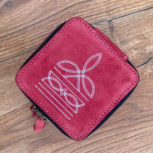 Western Boot Stitch <b>Pink</b> Suede Leather Portable Jewelry Storage Case Custom Ring Jewelry <b>Gift</b> <b>Box</b> Organizer Travel Jewelry <b>Box</b> - Product Image 4